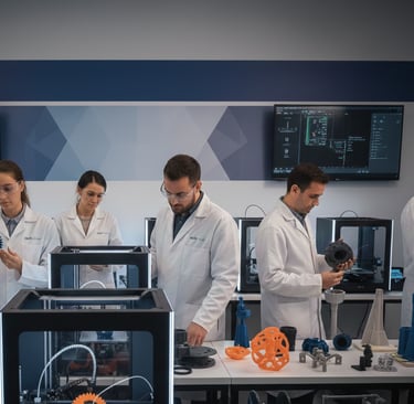 a group of people standing around a table with a printer at Kiub Studio Orizaba