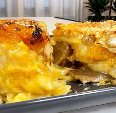 Creamy pumpkin and funghi lasagna