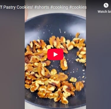 Video recipe for easy puff pastry cookies with jam and walnuts