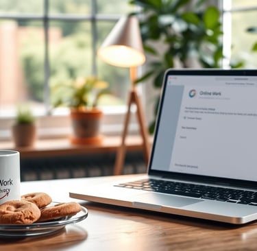 A serene home office scene showcasing the management of cookies and online privacy. In the foregroun