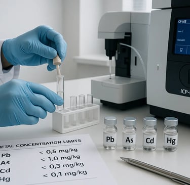 a person in a lab coat and gloves holding a vial of liquid golden shilajit