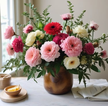 multi colored floral design in flower pot