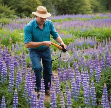 watering lupine flowers