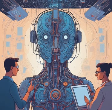 A low-light image featuring a blurred, glowing white Google Bard logo in the background and a clear OpenAI logo with a knot design in the foreground, set against a dark background.