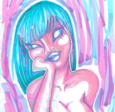 sexy big breast pink woman with blue hair