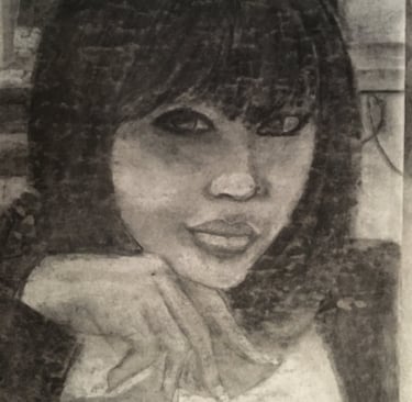 charcoal self portrait. black girl artist