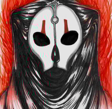 a marker drawing of darth nihilus. Starwars fanart. red flames.