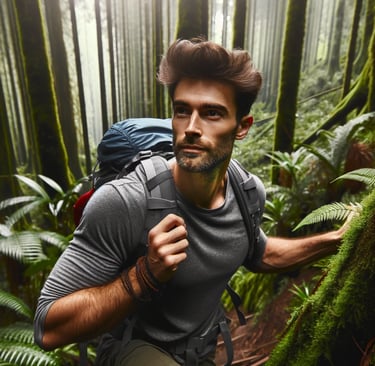 a man with a backpack on a hike