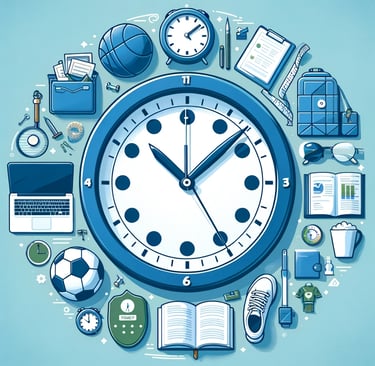 a clock with a clock on it and various items surrounding it