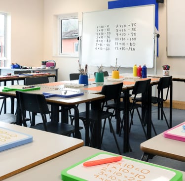 childrens' classroom with whiteboard