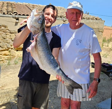 a man holding a fish on a beach