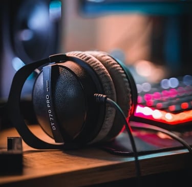 DT770 Pro headphones and mic in a music studio