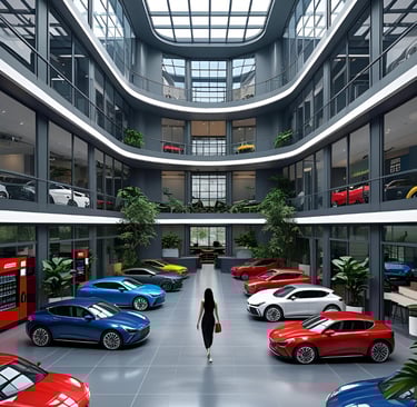 Futuristic virtual dealership showroom featured inside Get Prepped! game environment