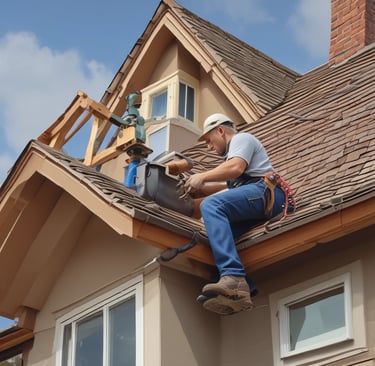 Hands are seen using a screwdriver to work on machinery or a mechanical component. The focus is on the tools and hands, with some wires and connectors visible.