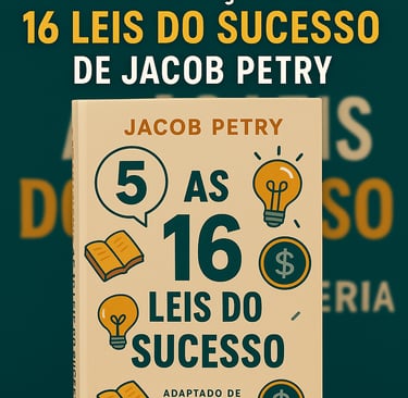 Imagem digital em estilo 2D mostrando o livro "As 16 Leis do Sucesso" de Jacob Petry centralizado so