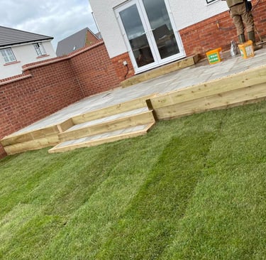 Worcester garden transformation with new slabbing by B R Building and Landscapes