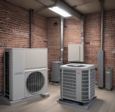 A dimly lit alleyway displays a row of air conditioning units mounted on the walls above, with a parked white car and a small utility vehicle nearby. The area appears to be part of a commercial marketplace with various signs written in Korean, suggesting a business district.