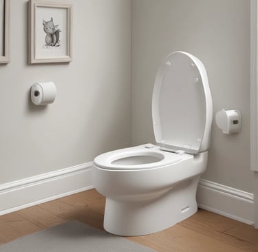 A toy toilet with the lid open and a person sticking their finger in the toilet