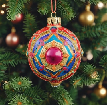 a colorful round Christmas tree ornament