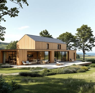 Maison ossature bois avec matériaux biosourcés, architecte Morbihan Auray Vannes