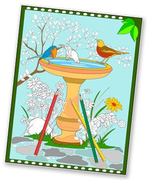 Bird Bath Coloring Page