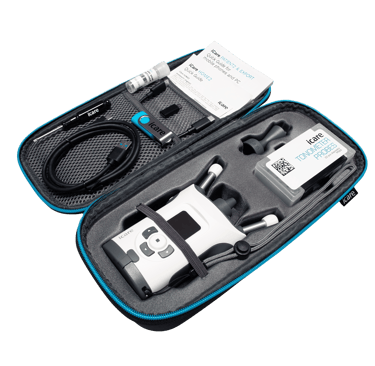 iCare HOME2 tonometer set in travel case, for measuring eye pressure IOP.