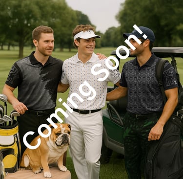 Coming soon golf polo image with golfers enjoying their time at the golf course.