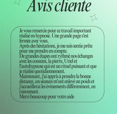 Avis client Elisabeth Willem hypnotherapeute