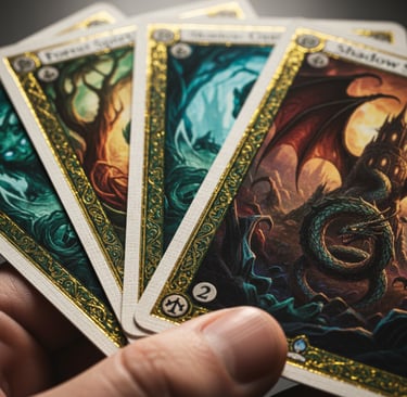 a person holding a deck of cards with a dragon on it