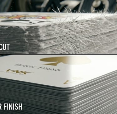 Close-up of smooth playing card edges vs rough edges