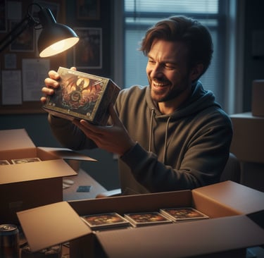a man holding a box of cards in a box