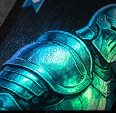 Cold foil playing card printing showing metallic gradient effect under ink