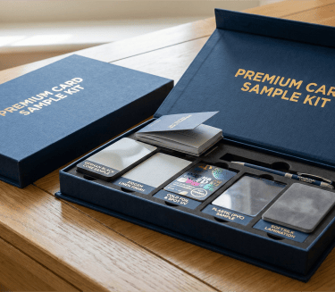 Free board game manufacturing sample kit including foil cards and paper stocks.