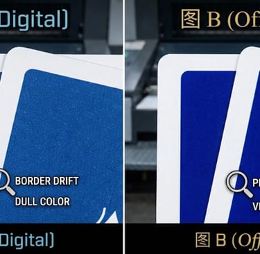 Offset printing vs digital printing border alignment comparison.