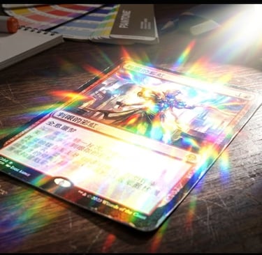 Poor quality TCG card printed on holographic paper with washed out artwork.