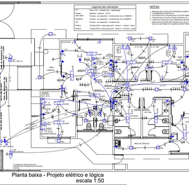 Planta baixa de projeto elétrico e lógica