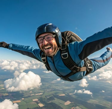 Confident retiree skydiving