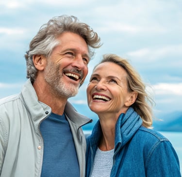a older man and woman smiling and laughing
