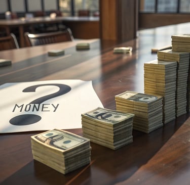 stacks of money sitting on top of a table