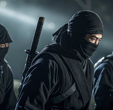 a group of ninja - like men in black clothing