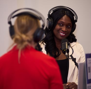 Beatrice Adenodi takes an interview as a guest on a podcast