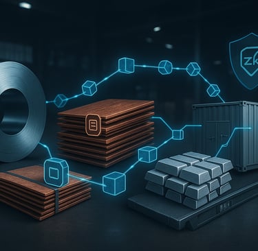 Blockchain-linked metals symbolizing decentralized EPR traceability.