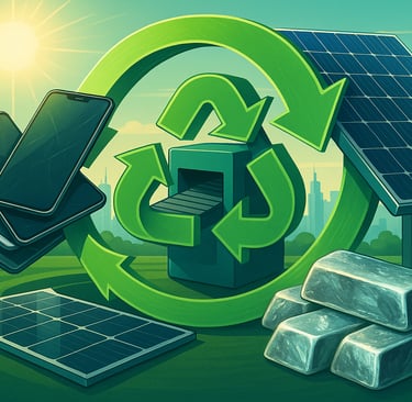 Indium recycling loop with phones, solar panels, and ingots.