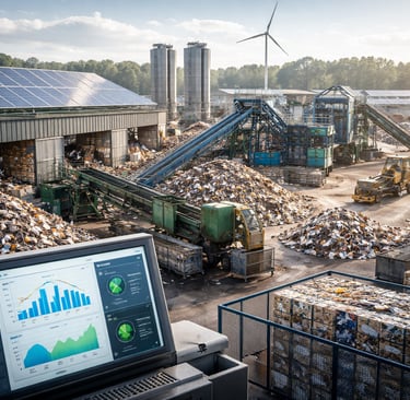 a laptop showing ISO 50001 certification while you can see a yard in the background