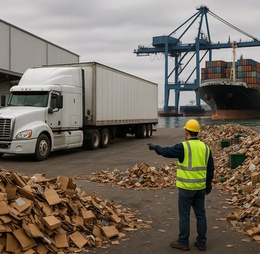 Downstream product transport and recycling at an industrial port.