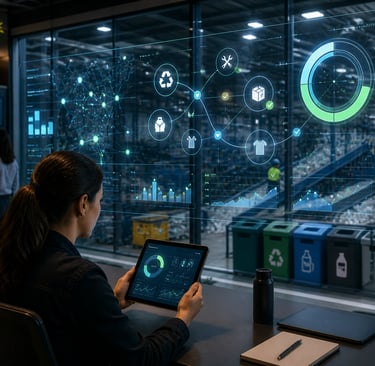 AI-powered sustainability control room tracking verified circular economy actions.