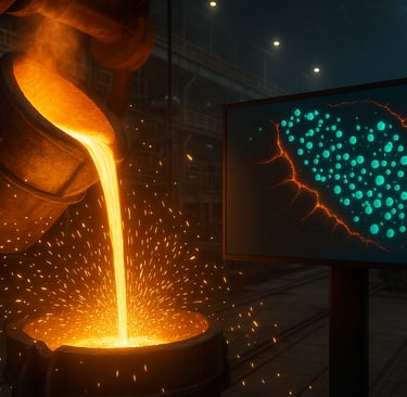molten steel pouring with sparks in modern melt shop