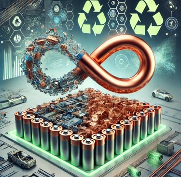 A symbolic representation of sustainable copper recovery, featuring a metallic copper infinity loop 