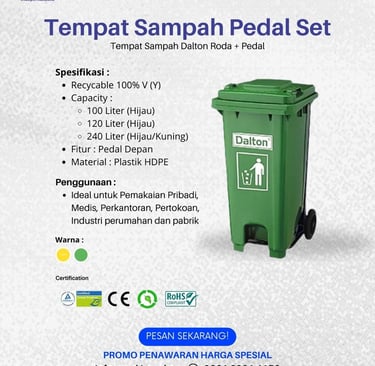 Tempat Sampah Dalton Roda dan Pedal Depan
