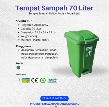 Tempat Sampah Dalton 70 Liter Pedal dan Roda